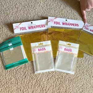 Gold Foil Wrappers and Clear Candy Bags Pack - Gold